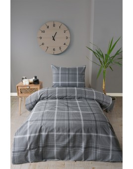 ETEHOMETEX Tek Kişilik Ranforce Pamuklu Lastikli Çarşaflı Nevresim Takımı SAFİR GRİ 8696474232050